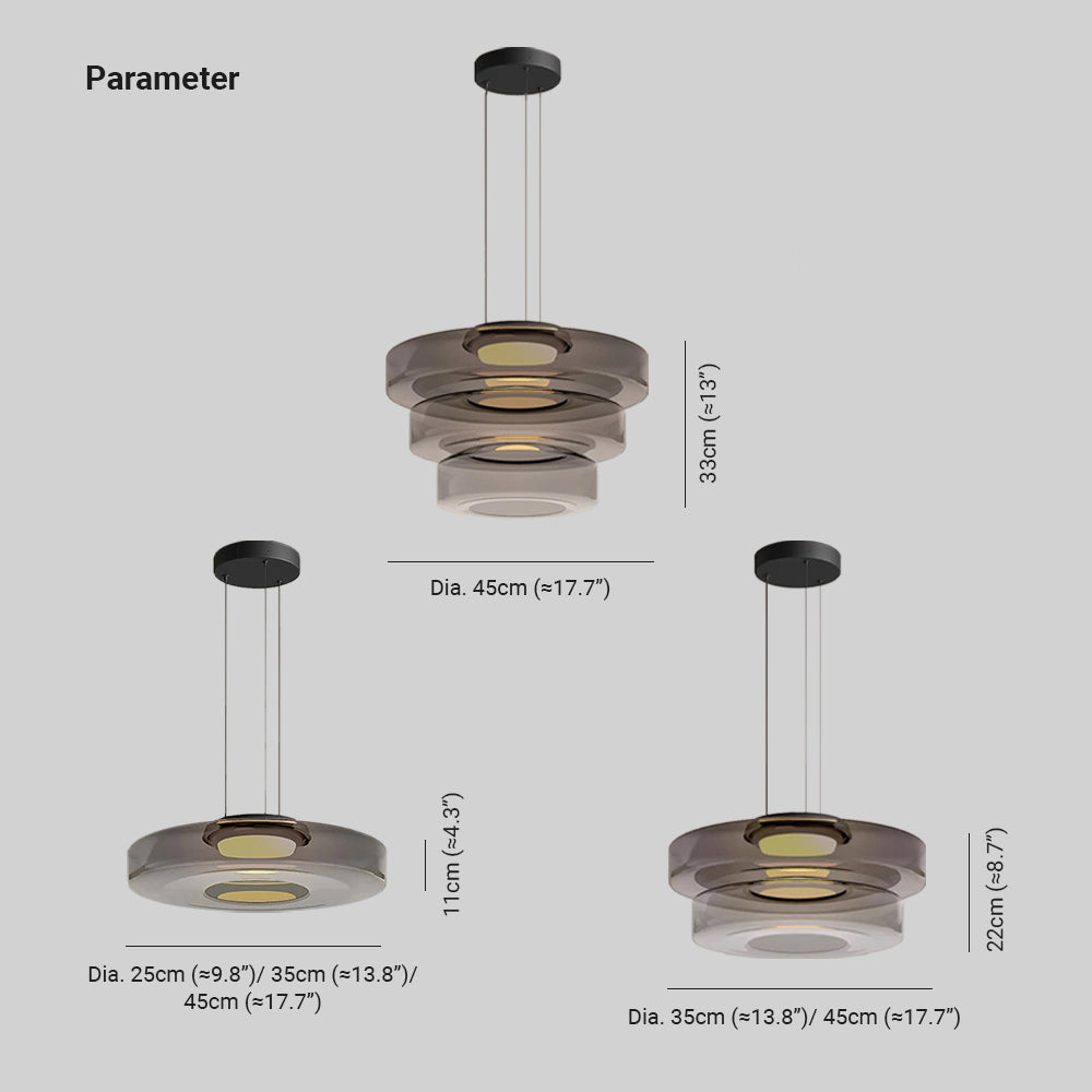 Morandi Modern Cylinder Metal/Glass Pendant Light, Amber/Green/Smoke Grey